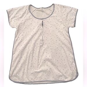 LAKE Pajama Top Star Print Grey/Blue Stars and Trim Snap Front 100% Pima Cotton
